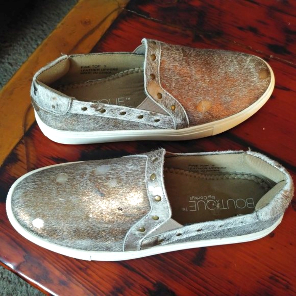 Copper fur/hide Slip-ons